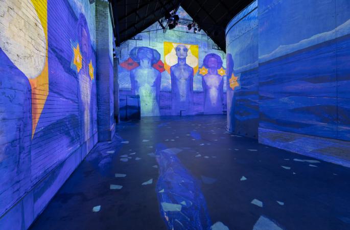 oeuvre Mondrian projection bleu